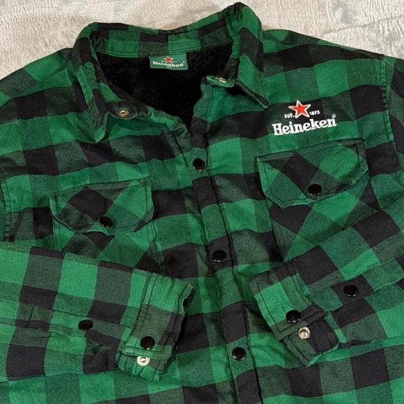 Heineken Plaid‎ Flannel Jacket | Green Black Check | Size XL